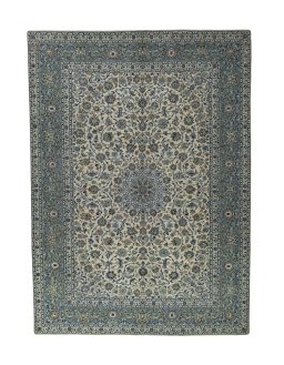 Full view of 2000s Kashan rug from Iran / Persia, 400 × 290 cm in Beige tones