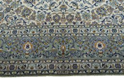 Full view of 2000s Kashan rug from Iran / Persia, 400 × 290 cm in Beige tones