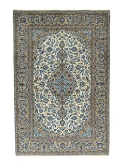 Full view of 2000s Kashan rug from Iran / Persia, 296 × 195 cm in Beige tones