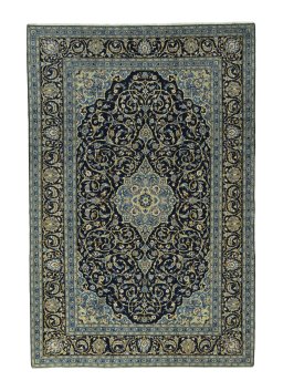 Full view of 2000s Kashan rug from Iran / Persia, 365 × 243 cm in Blue tones