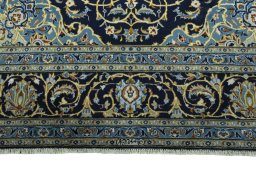 Full view of 2000s Kashan rug from Iran / Persia, 365 × 243 cm in Blue tones