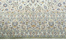 Full view of 2000s Kashan rug from Iran / Persia, 353 × 243 cm in Beige tones