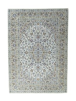 Full view of 2000s Kashan rug from Iran / Persia, 355 × 254 cm in Beige tones