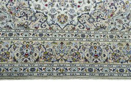 Full view of 2000s Kashan rug from Iran / Persia, 355 × 254 cm in Beige tones