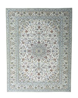 Full view of 2000s Kashan rug from Iran / Persia, 385 × 302 cm in Beige tones