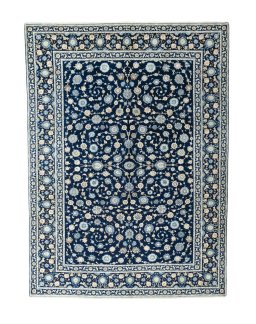 Full view of 2000s Kashan rug from Iran / Persia, 404 × 296 cm in Blue tones