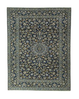 Full view of 2000s Kashan rug from Iran / Persia, 391 × 300 cm in Blue tones