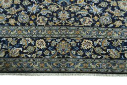Full view of 2000s Kashan rug from Iran / Persia, 391 × 300 cm in Blue tones