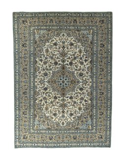 Full view of 2000s Kashan rug from Iran / Persia, 349 × 251 cm in Beige tones