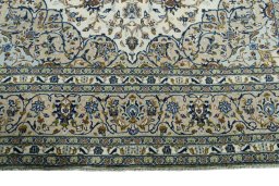 Full view of 2000s Kashan rug from Iran / Persia, 349 × 251 cm in Beige tones