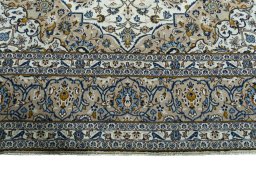 Full view of 2000s Kashan rug from Iran / Persia, 357 × 247 cm in Beige tones
