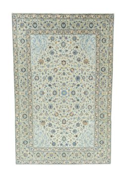 Full view of 2000s Kashan rug from Iran / Persia, 407 × 265 cm in Green tones