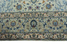 Full view of 2000s Kashan rug from Iran / Persia, 407 × 265 cm in Green tones