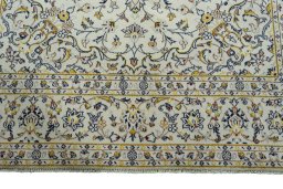 Full view of 2000s Kashan rug from Iran / Persia, 300 × 201 cm in Beige tones