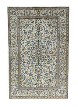 Full view of 2000s Kashan rug from Iran / Persia, 297 × 196 cm in Beige tones