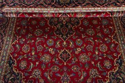 Close-up detail of 2000s Kashan rug from Iran / Persia showing Wool weave