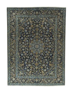 Full view of 2000s Kashan rug from Iran / Persia, 368 × 274 cm in Blue tones