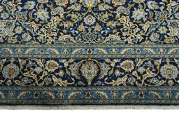 Full view of 2000s Kashan rug from Iran / Persia, 368 × 274 cm in Blue tones