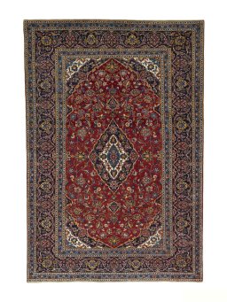 Full view of 2000s Kashan rug from Iran / Persia, 307 × 207 cm in Red tones