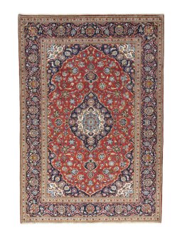 Full view of 2000s Kashan rug from Iran / Persia, 291 × 201 cm in Red tones