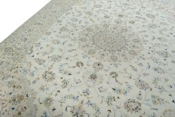Backside of handmade New Kashan rug showing knot structure and weave density