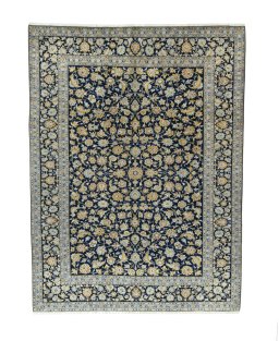 Full view of 2000s Kashan rug from Iran / Persia, 392 × 295 cm in Blue tones