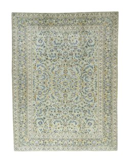 Full view of 2000s Kashan rug from Iran / Persia, 396 × 305 cm in Green tones