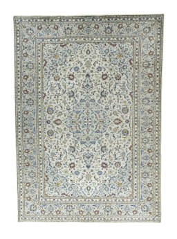 Full view of 2000s Kashan rug from Iran / Persia, 352 × 250 cm in Beige tones