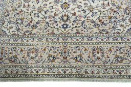 Full view of 2000s Kashan rug from Iran / Persia, 350 × 252 cm in Beige tones
