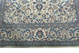 Full view of 2000s Kashan rug from Iran / Persia, 297 × 195 cm in Beige tones