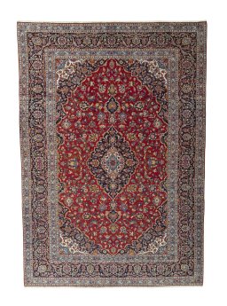 Full view of 2000s Kashan rug from Iran / Persia, 356 × 250 cm in Red tones