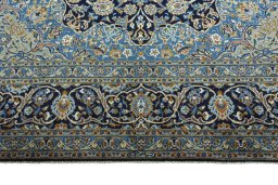 Full view of 2000s Kashan rug from Iran / Persia, 416 × 297 cm in Blue tones