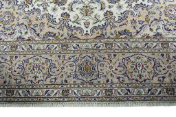 Full view of 2000s Kashan rug from Iran / Persia, 403 × 296 cm in Beige tones