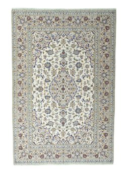 Full view of 2000s Kashan rug from Iran / Persia, 293 × 200 cm in Beige tones