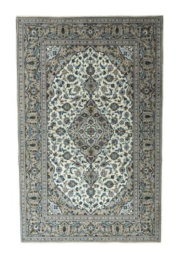 Full view of 2000s Kashan rug from Iran / Persia, 300 × 194 cm in Beige tones