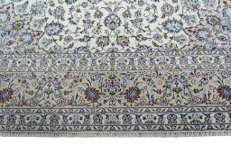 Full view of 2000s Kashan rug from Iran / Persia, 390 × 291 cm in Beige tones