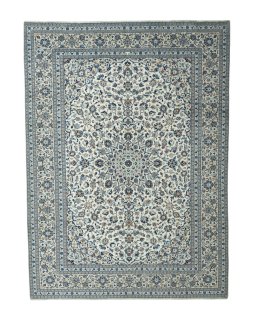 Full view of 2000s Kashan rug from Iran / Persia, 401 × 294 cm in Beige tones