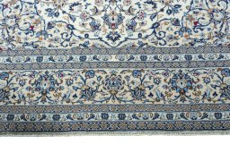 Full view of 2000s Kashan rug from Iran / Persia, 401 × 294 cm in Beige tones