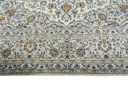 Full view of 2000s Kashan rug from Iran / Persia, 402 × 302 cm in Beige tones