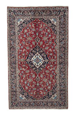 Full view of 2000s Kashan rug from Iran / Persia, 254 × 152 cm in Red tones