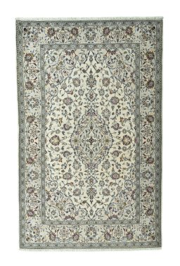 Full view of 2000s Kashan rug from Iran / Persia, 216 × 136 cm in Beige tones
