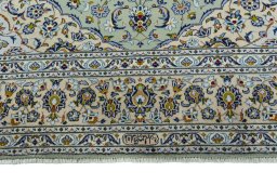 Full view of 2000s Kashan rug from Iran / Persia, 386 × 294 cm in Green tones