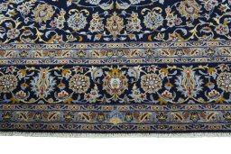 Full view of 2000s Kashan rug from Iran / Persia, 416 × 305 cm in Blue tones