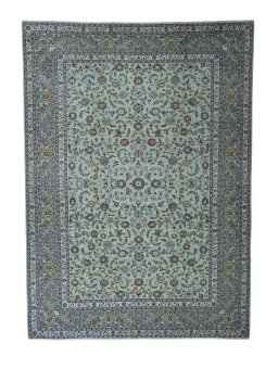 Full view of 2000s Kashan rug from Iran / Persia, 423 × 304 cm in Green tones