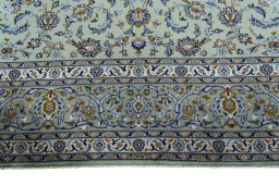 Full view of 2000s Kashan rug from Iran / Persia, 423 × 304 cm in Green tones