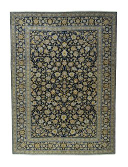 Full view of 2000s Kashan rug from Iran / Persia, 400 × 297 cm in Blue tones