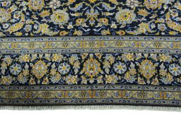 Full view of 2000s Kashan rug from Iran / Persia, 400 × 297 cm in Blue tones