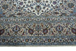 Full view of 2000s Kashan rug from Iran / Persia, 412 × 294 cm in Beige tones