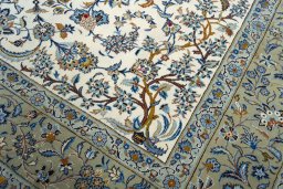 Close-up detail of 2000s Kashan rug from Iran / Persia showing Wool weave