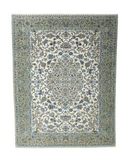 Full view of 2000s Kashan rug from Iran / Persia, 381 × 295 cm in Beige tones